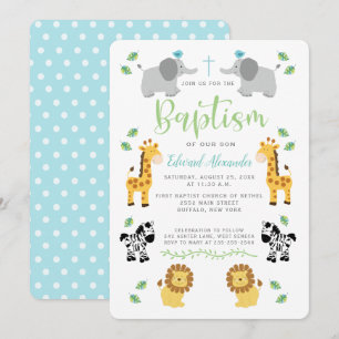 Jungle Animals Baptism Invitation - Blue Back