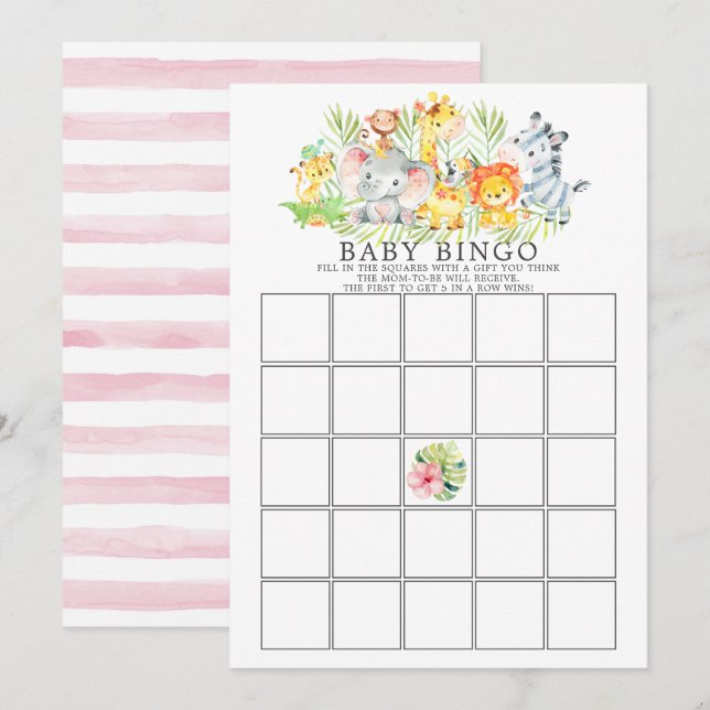 Jungle Animals BINGO Baby Shower Game Invitation (Front/Back)