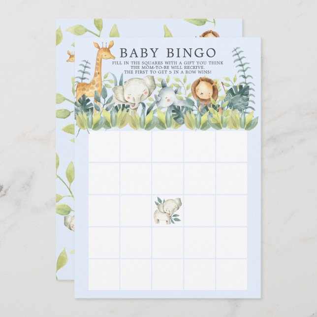 Jungle Animals BINGO Baby Shower Game Invitation (Front/Back)