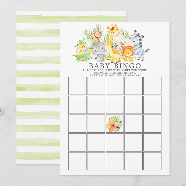 Jungle Animals BINGO Baby Shower Game Invitation (Front/Back)