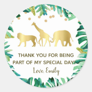 Jungle animals birthday baby shower favor label