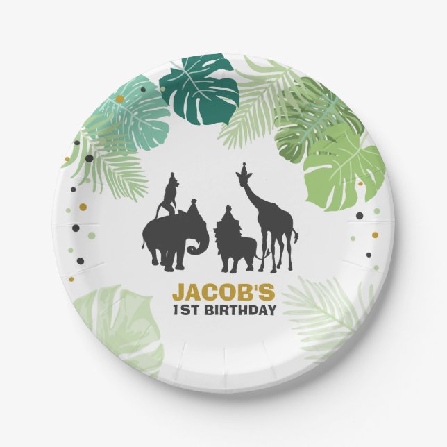Jungle animals birthday Paper Plates Safari Zoo (Front)