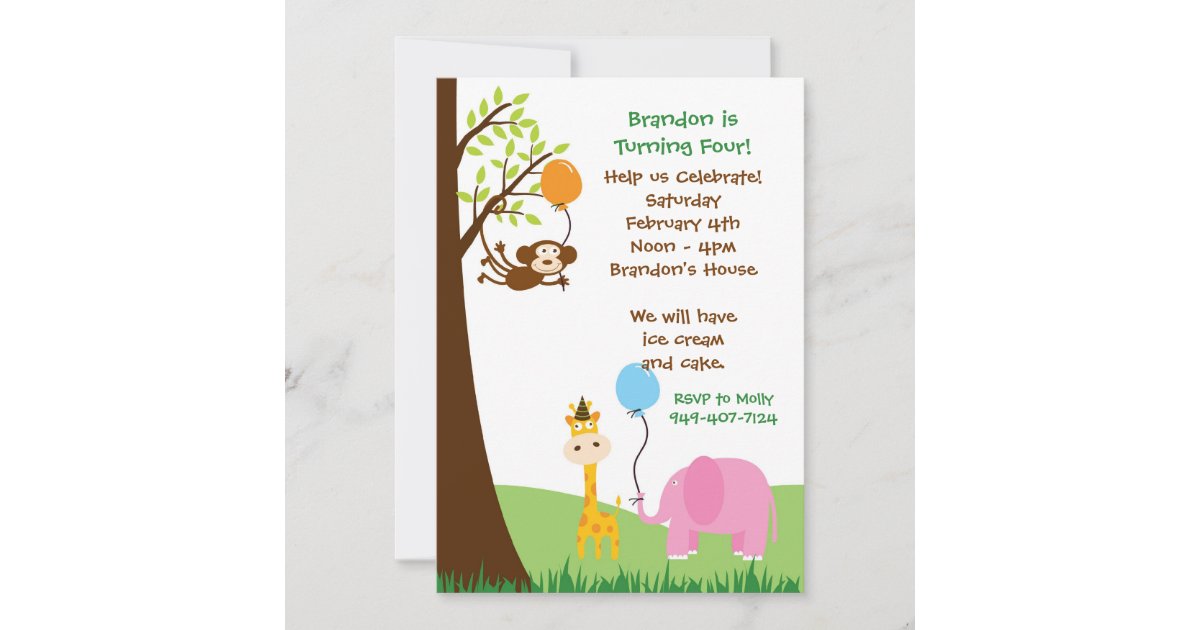 Jungle Animals Birthday Party Invitation | Zazzle