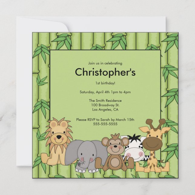 Jungle Animals Birthday Party Invitation (Front)