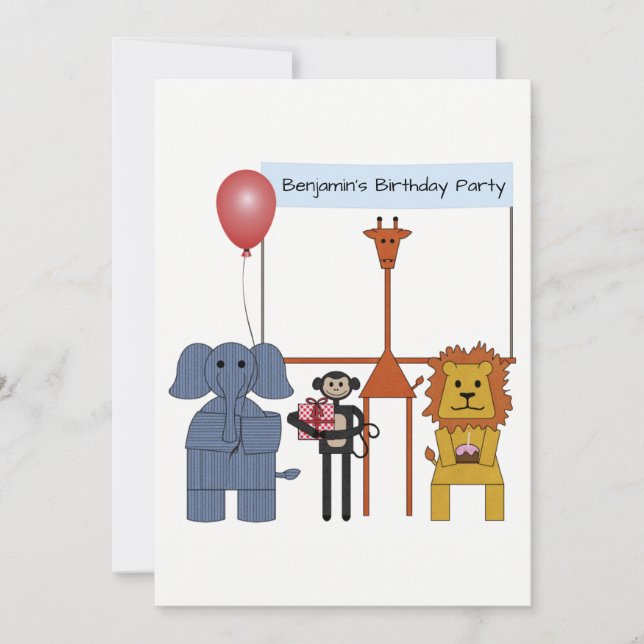 Jungle Animals Birthday Party Invitation - |No. 1| (Front)