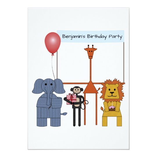 jungle animals birthday party invitation card