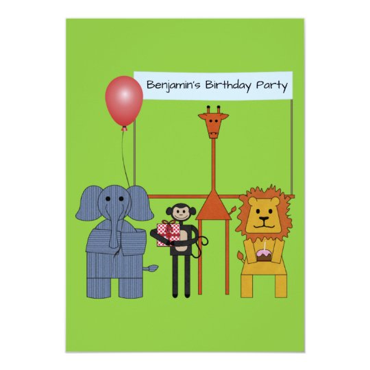 jungle animals birthday party invitation card