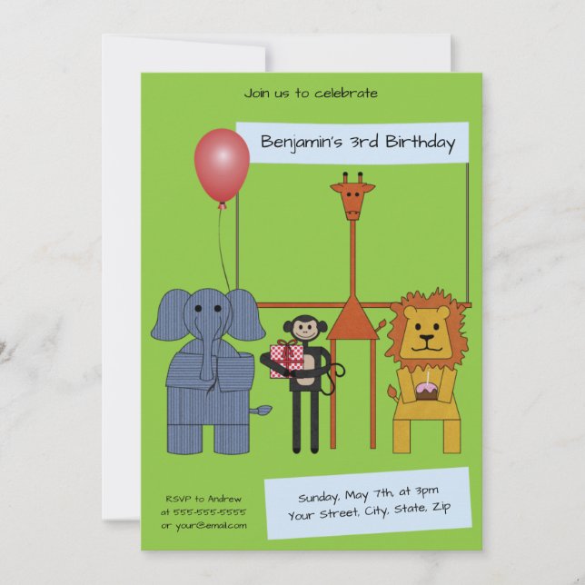 Jungle Animals Birthday Party Invitation - |No. 2| (Front)