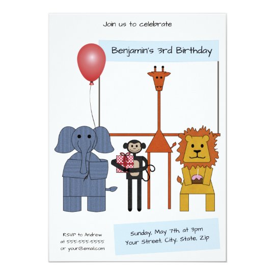 jungle animals birthday party invitation