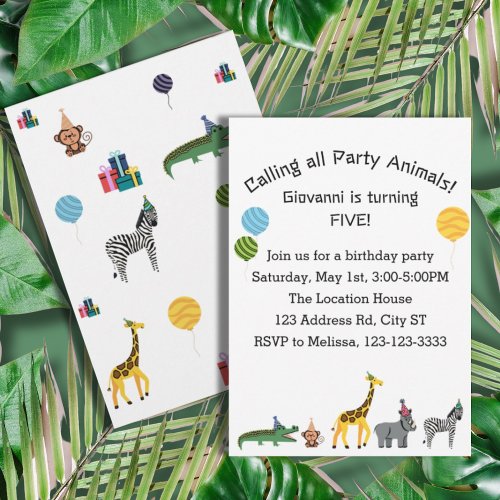 Jungle Animals Birthday Party Kids Birthday Invitation