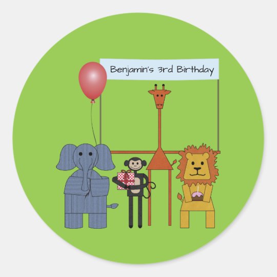 jungle animals birthday party sticker