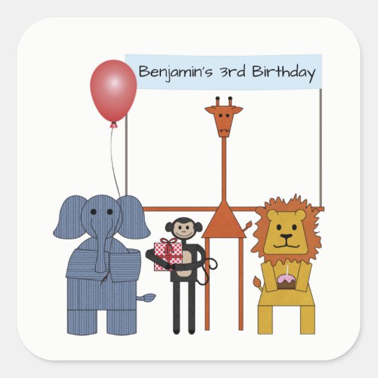 jungle animals birthday party sticker