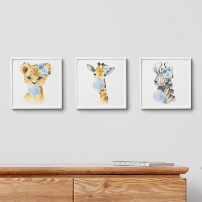 Jungle Animals, Blue Bubble Gum, Boy Nursery Peel And Stick Photo Tile (Dresser)