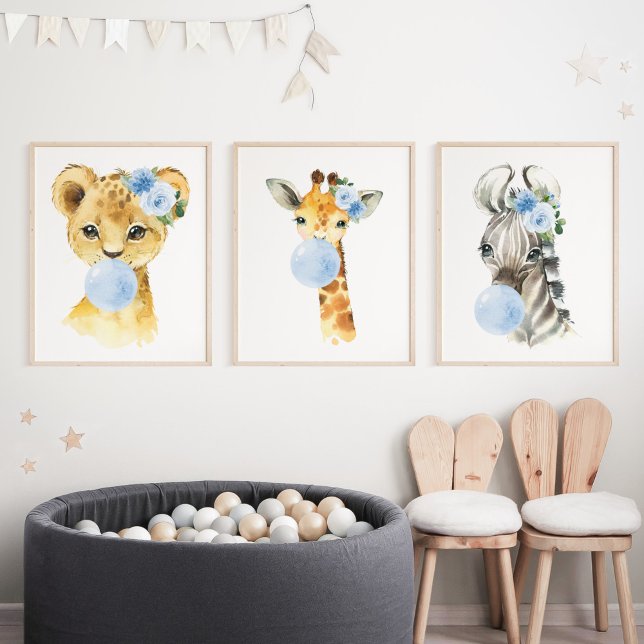 Jungle Animals, Blue Bubble Gum, Boy Nursery Wall Art Sets (Creator Uploaded)