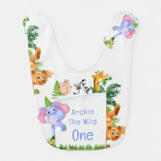 Jungle Animals blue Wild ONE 1st Birthday Outfit Baby Bib