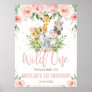 Jungle Animals Blush Floral Wild One 1st Welcome Poster