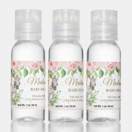 Jungle Animals Blush Pink Floral Baby Shower Favor Hand Sanitizer