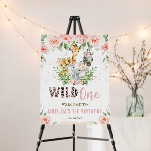 Jungle Animals Blush Pink Floral Wild One Welcome  Foam Board