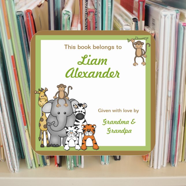 Jungle Animals Book Plates Green Boy BOOKPLATE (Creator Uploaded)
