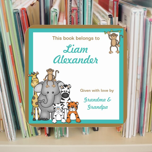 Jungle Animals Book Plates Teal Boy BOOKPLATE (Creator Uploaded)