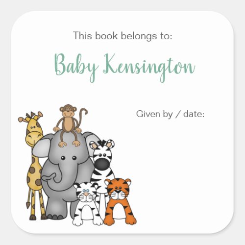 Jungle Animals Bookplate  book baby shower