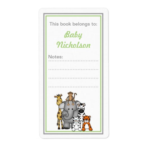 Jungle Animals bookplates green boy baby shower