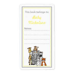 Jungle Animals bookplates yellow gray baby shower