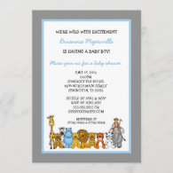 Jungle Animals Boy Baby Shower Invites