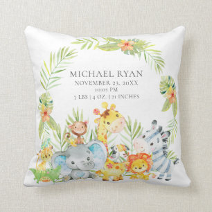 Jungle Animals Boys Baby Birth Stats Pillow