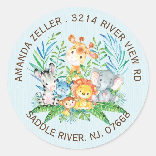 Jungle Animals Boys Baby Shower Address Label