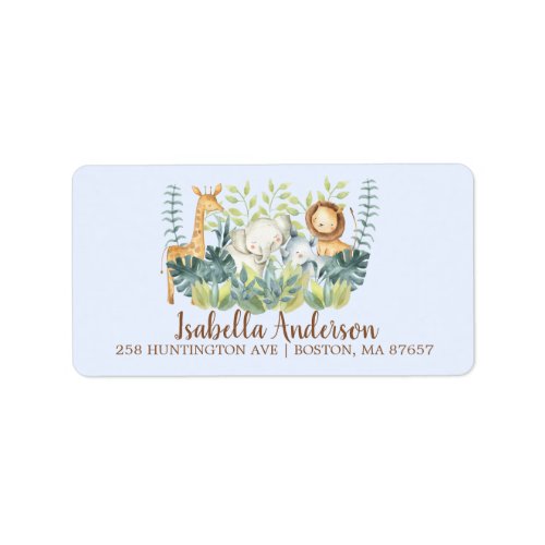 Jungle Animals Boys Baby Shower Address Label