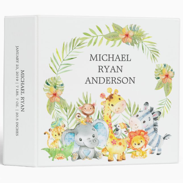 Jungle Animals Boys Baby Shower Baby Photo Album 3 Ring Binder (Front/Spine)