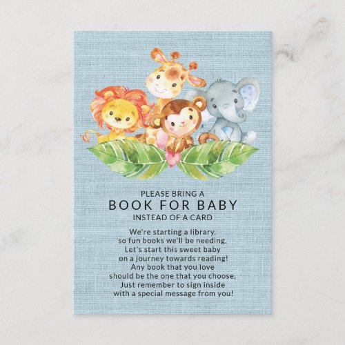 Jungle Animals Boys Baby Shower Book for Baby Enclosure Card