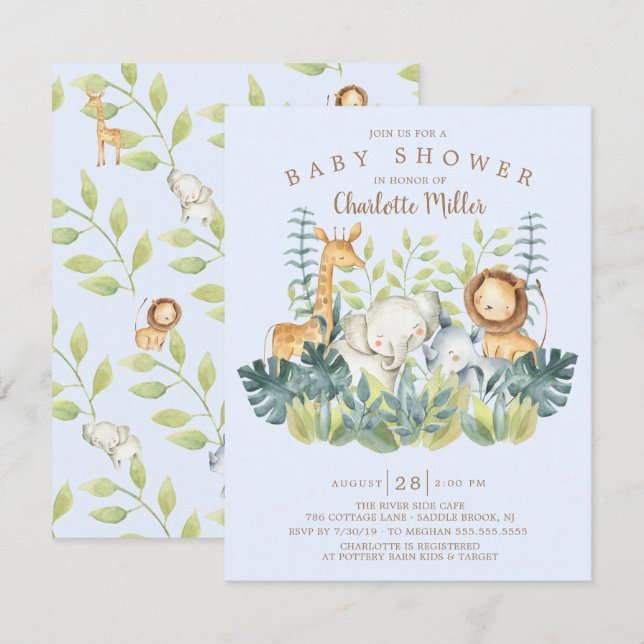 Jungle Animals Boys Baby Shower Invitation (Front/Back)