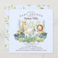 Jungle Animals Boys Baby Shower Invitation