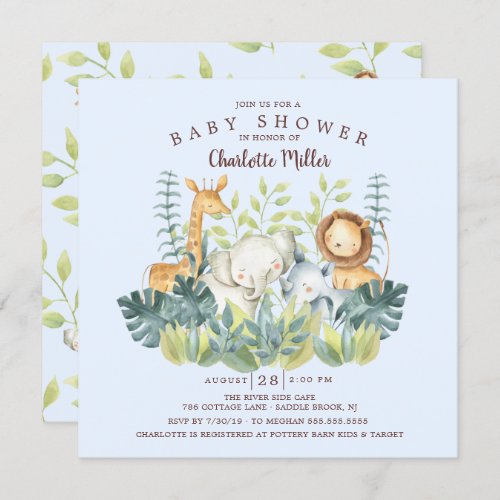 Jungle Animals Boys Baby Shower Invitation