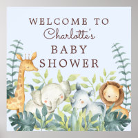 Jungle Animals Boys Baby Shower Welcome Poster