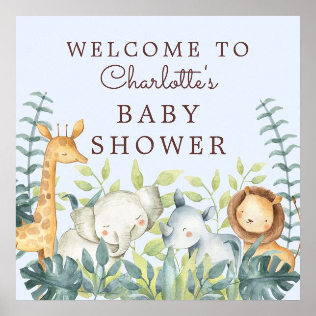 Jungle Animals Boys Baby Shower Welcome Poster (Front)