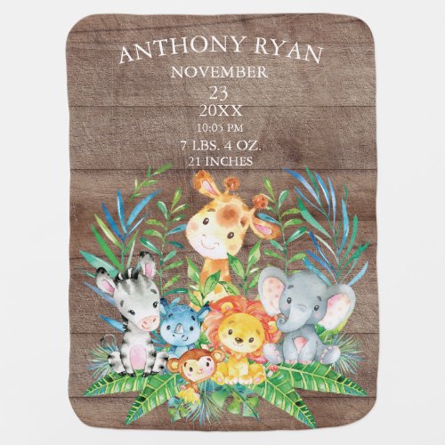 Jungle Animals Boys | Girl Birth Stats Blanket