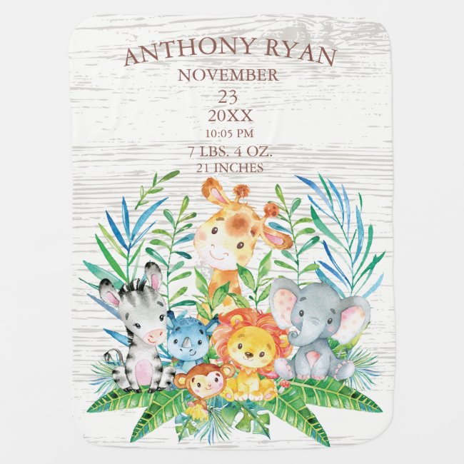 Jungle Animals Boys | Girl Birth Stats Blanket