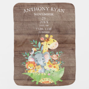 Jungle Animals Boys   Girl Birth Stats Blanket