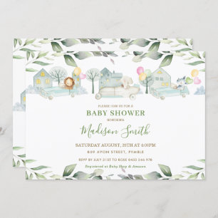 Jungle Animals Cars Greenery Baby Shower Girl Invitation