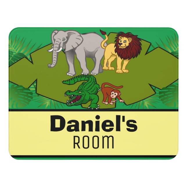 Jungle Animals Children's Bedroom Door Name Sign (Contemporary Front)