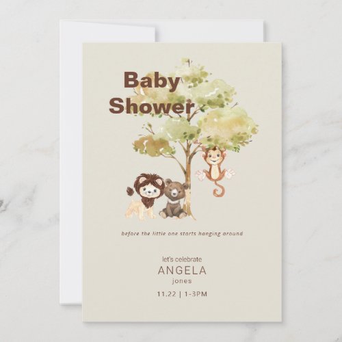 Jungle Animals Cream Boy Baby Shower  Invitation