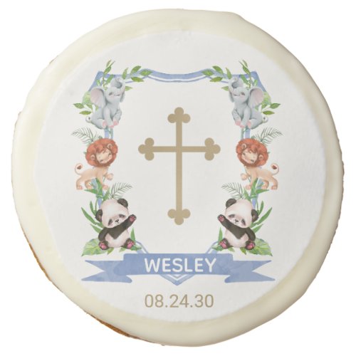 Jungle Animals Crest Baptism Sugar Cookie