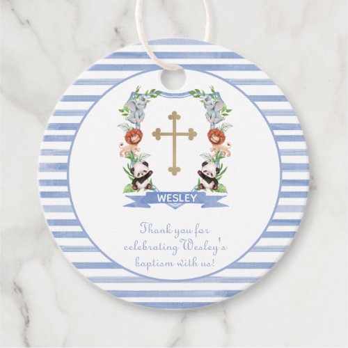 Jungle Animals Crest Baptism Thank You Favor Tags