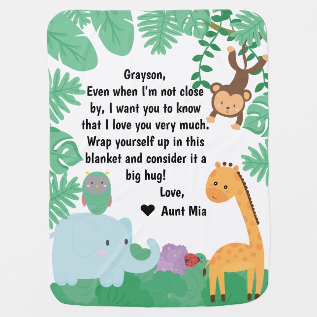 Jungle Animals Custom Message or Letter Baby Blanket (Front)