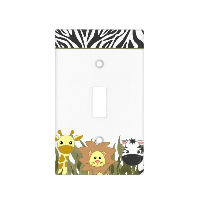 Jungle Animals Cute Baby Lion Giraffe and Zebra Light Switch Cover (Front)