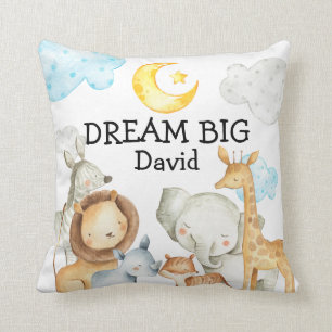 Jungle Animals Cute Custom Name Baby Boy Nursery Throw Pillow