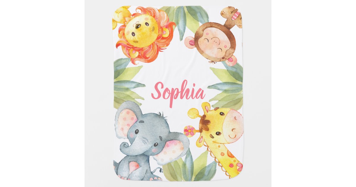 Jungle Animals Cute Gift Safari Pink Girls Baby Blanket Zazzle